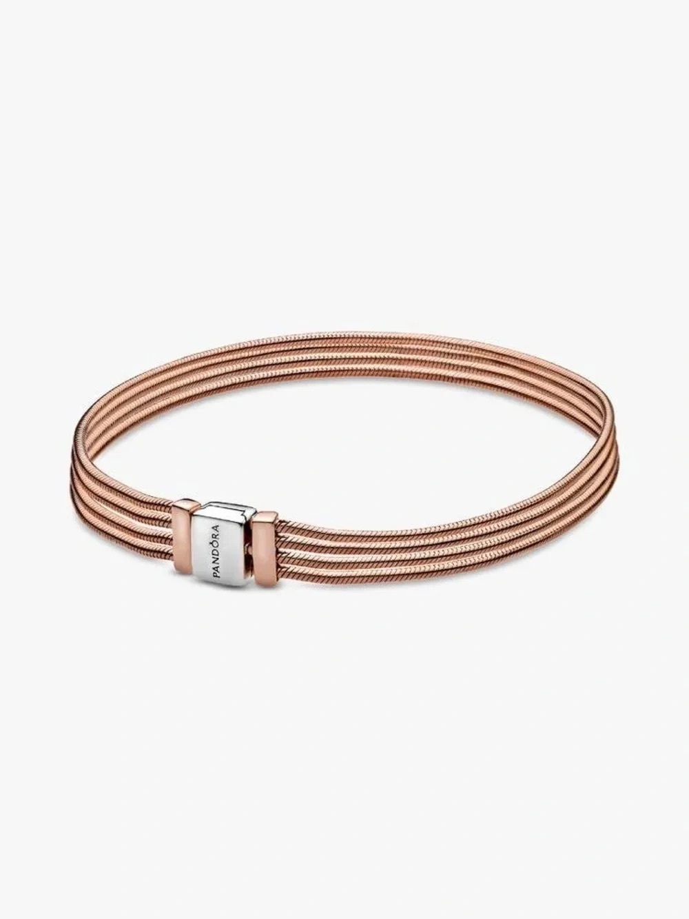 Pandora Rose Gold Multi-Strand Mesh Bracelet with Silver Clasp